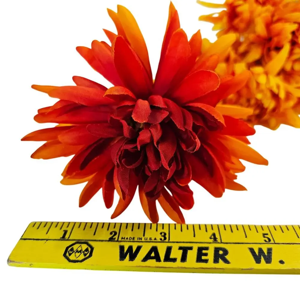 35 Pc Orange Yellow Artificial Silk Mum Flower Stem Fall Floral Crafts Decor Lot